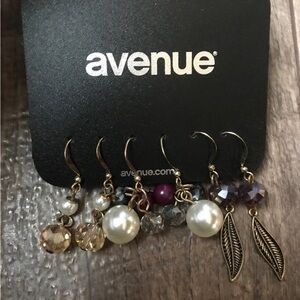 NEW Avenue purple and gold tones earrings ~ feathers ~ faceted beads NWT